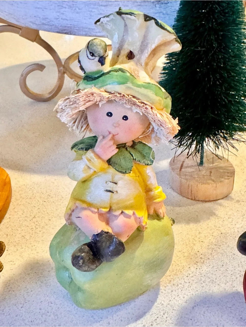 Vintage Whimsical Apple Boy & Girl Shelf Sitter Figurines - Set of 2